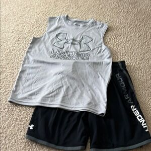 Under Armour Boys Light Gray Tank and Black Shorts Set